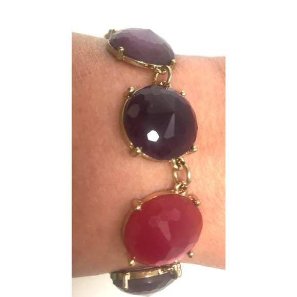 Faceted Lucite Cabochon Link Bracelet Purple Pink Gold Tone - Picture 4 of 4